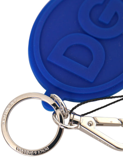 Dolce &amp; Gabbana Blue Rubber DG Logo Sølv Messing Metal Nøglering Nøglering