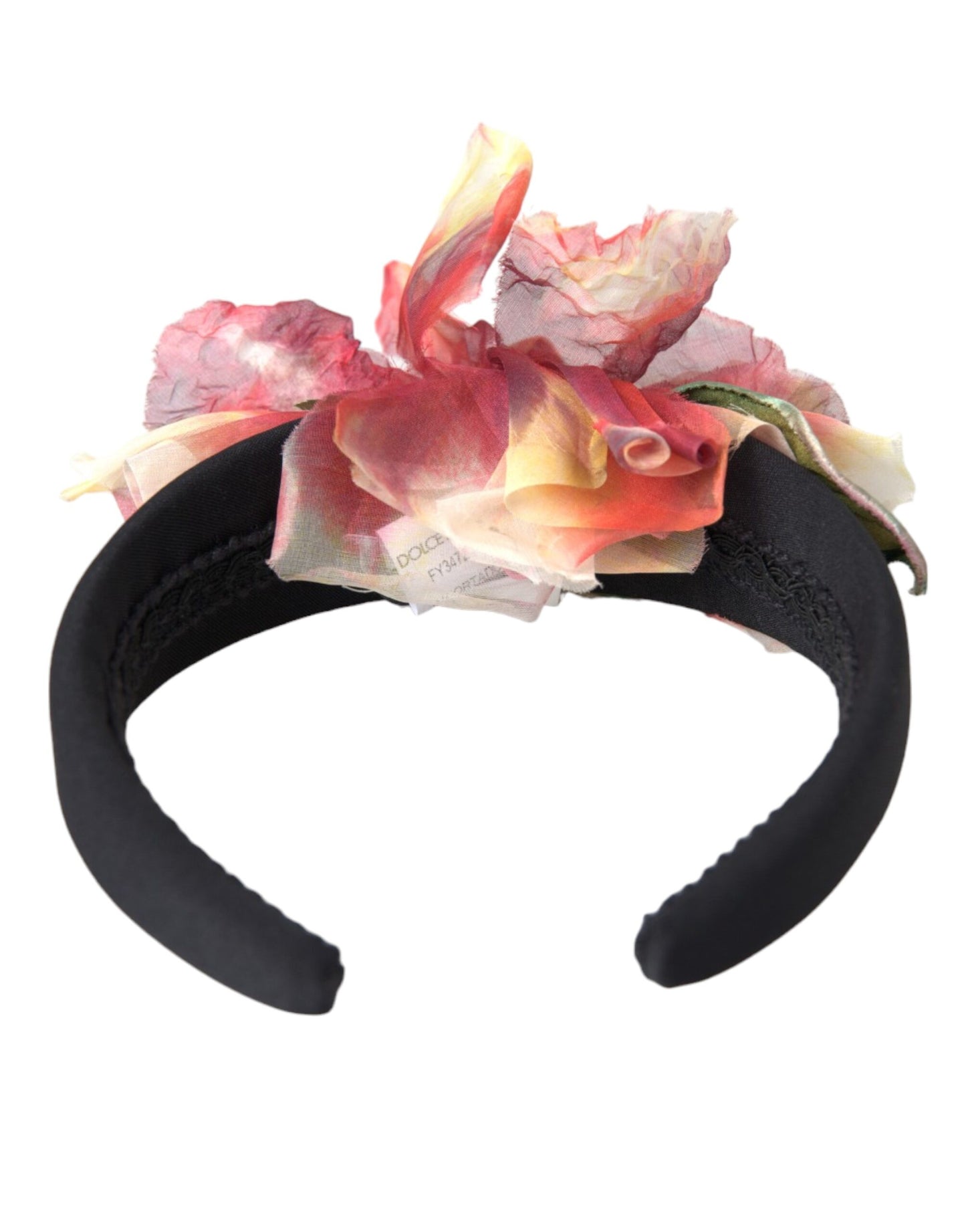 Dolce &amp; Gabbana Rose Pink Silke Blomster Sort Tiara Dame Hårbånd Diadem