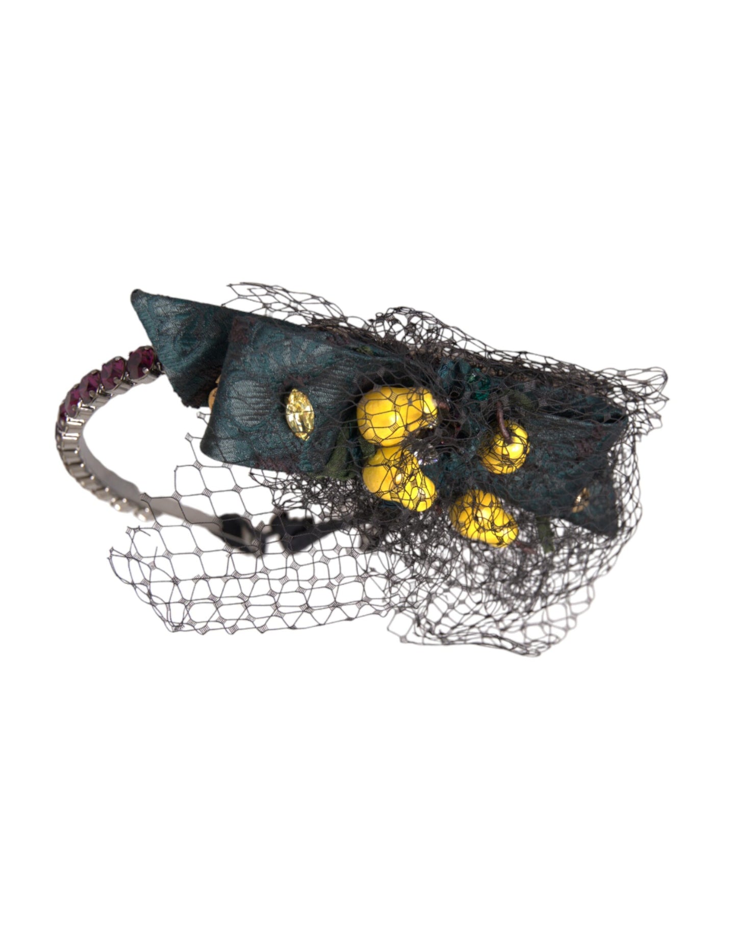 Dolce &amp; Gabbana Black Lemons Sicily Lilla Crystal Net Pandebånd Diadem