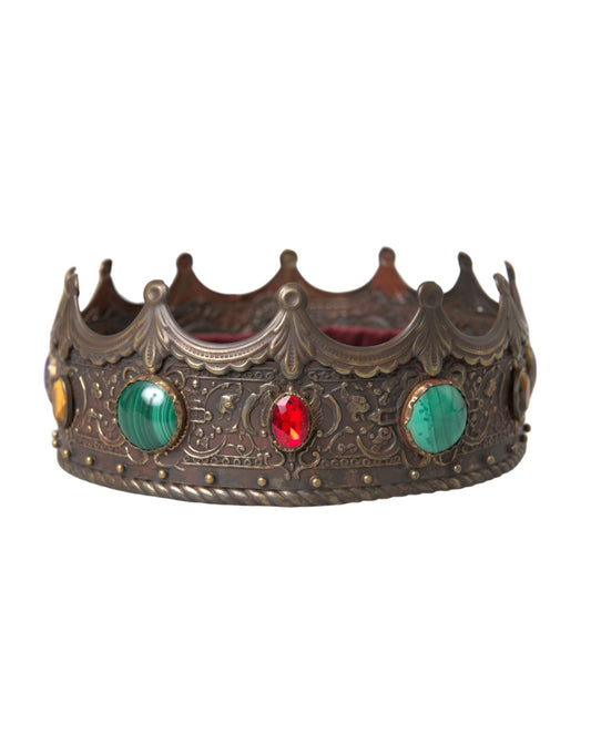 Dolce &amp; Gabbana Bronze Messing Multicolor Crystal Crown Tiara Hat