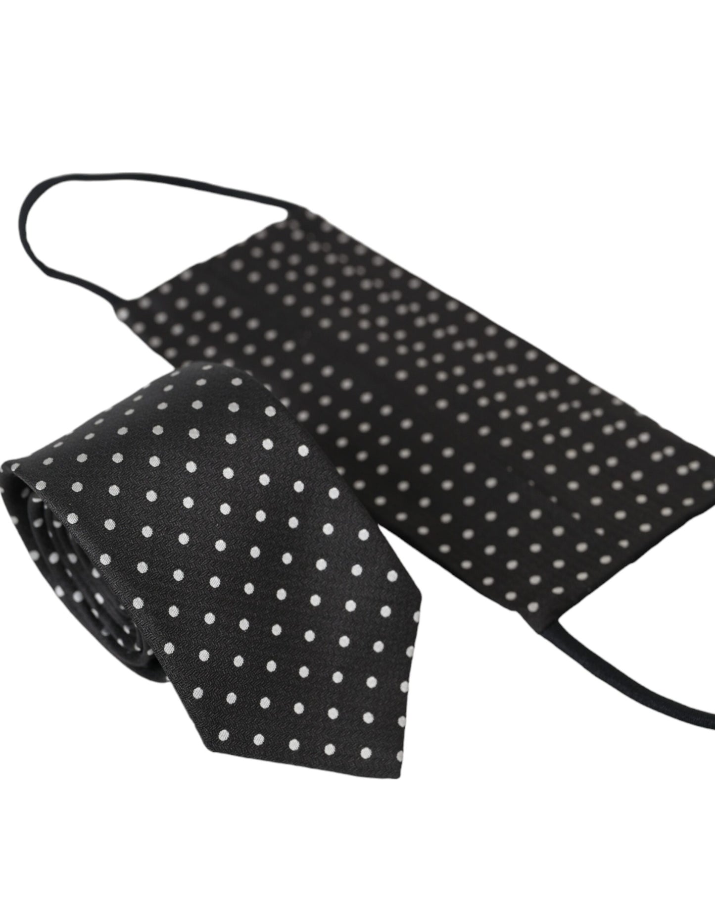 Dolce &amp; Gabbana Black White Polka Dots 100% Silke Necktie ansigtsmaske