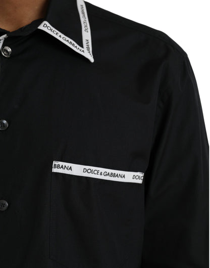 Dolce &amp; Gabbana Sort Langærmet Casual Skjorte i Bomuld med Krave