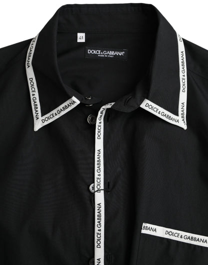 Dolce &amp; Gabbana Sort Langærmet Casual Skjorte i Bomuld med Krave