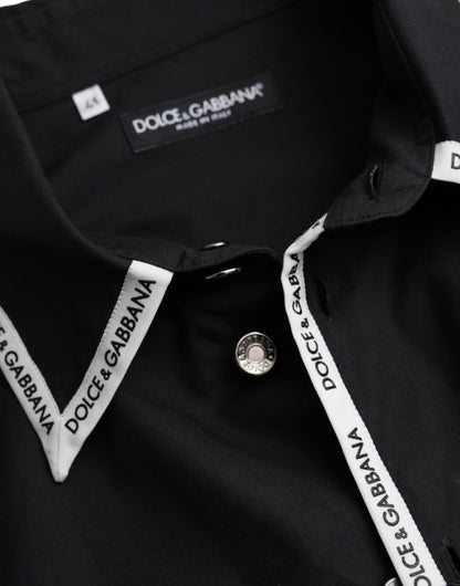 Dolce &amp; Gabbana Sort Langærmet Casual Skjorte i Bomuld med Krave