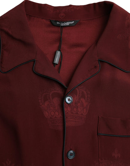 Dolce &amp; Gabbana Maroon Crown Jacquard Silke Langærmet Skjorte