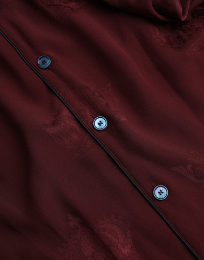 Dolce &amp; Gabbana Maroon Crown Jacquard Silke Langærmet Skjorte