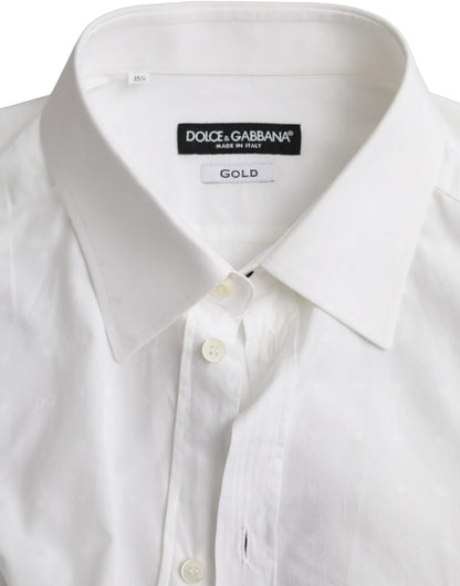 Dolce &amp; Gabbana Hvid Logo Bomuld Herrekjole GULD Skjorte