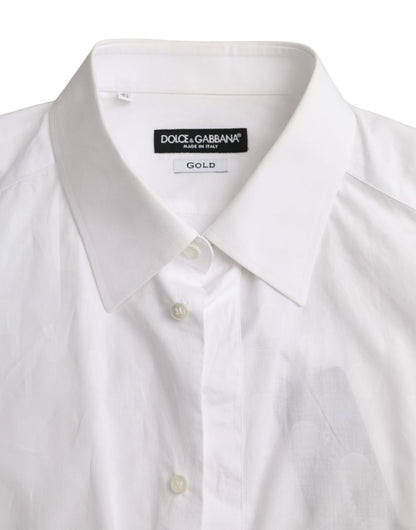 Dolce &amp; Gabbana Hvid Polkaprikket Bomuldskjole GYLDET Skjorte