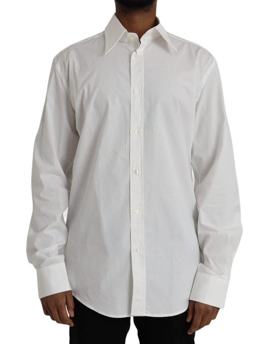 Dolce &amp; Gabbana Hvid Bomuldskjole Slim Fit GYLDET Skjorte
