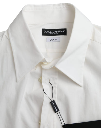 Dolce &amp; Gabbana Hvid Bomuldskjole Slim Fit GYLDET Skjorte