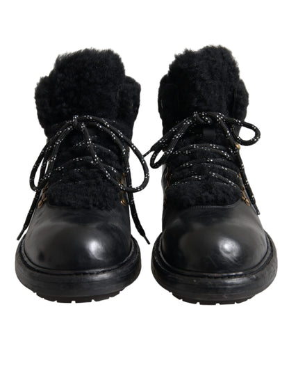 Dolce &amp; Gabbana Black Læder Bernini Shearling Boots Sko