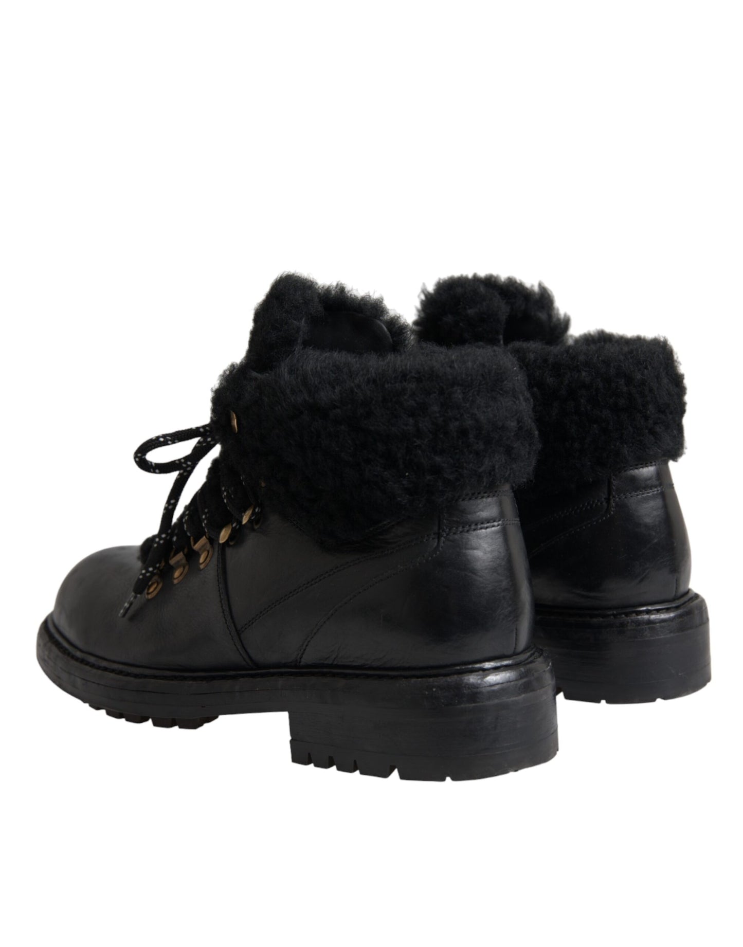 Dolce &amp; Gabbana Black Læder Bernini Shearling Boots Sko