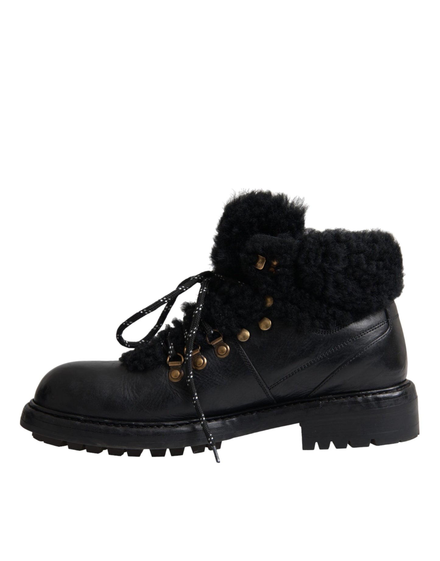 Dolce &amp; Gabbana Black Læder Bernini Shearling Boots Sko