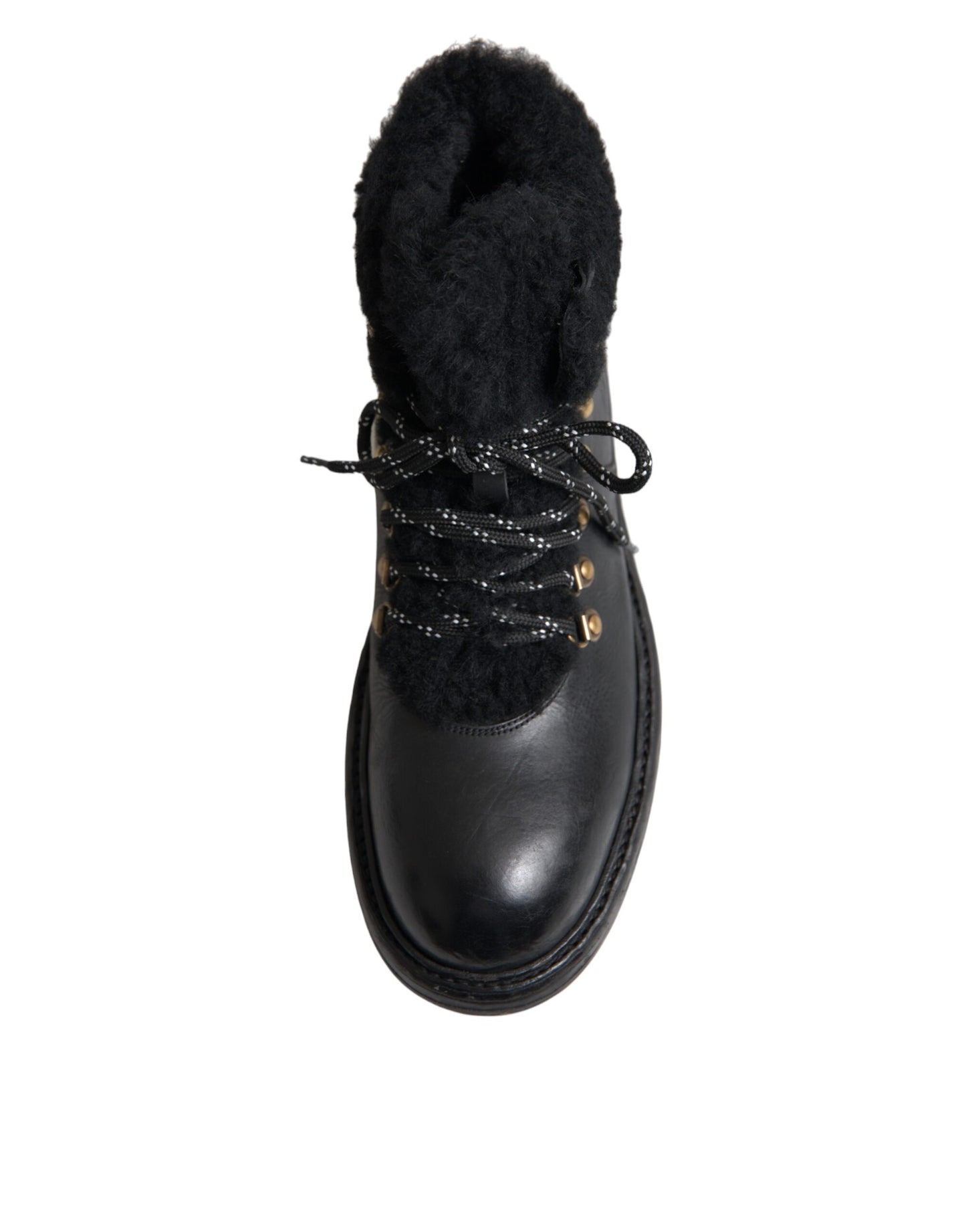 Dolce &amp; Gabbana Black Læder Bernini Shearling Boots Sko