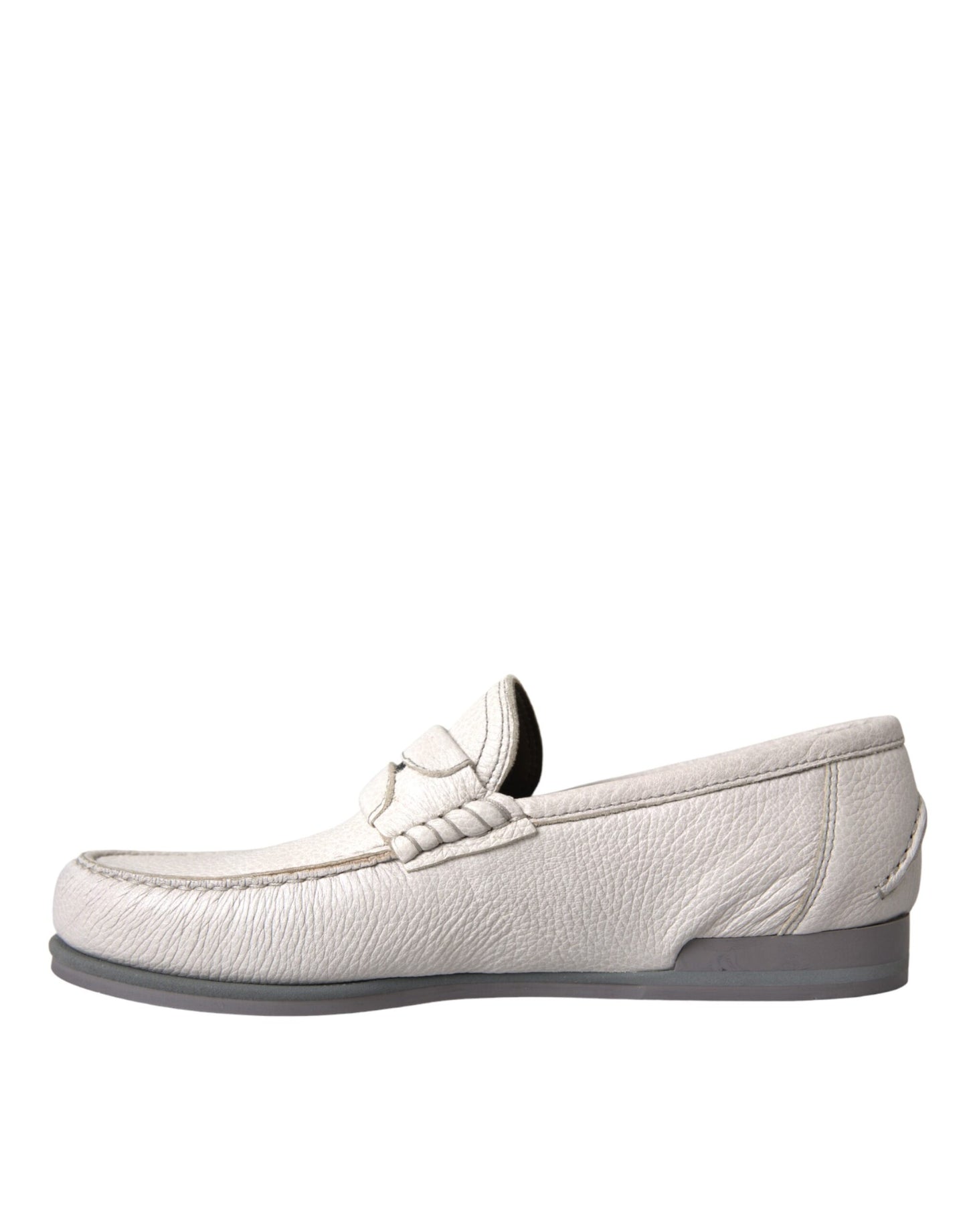 Dolce &amp; Gabbana Hvid Grå Læder Slip Mocassin Sko Loafer