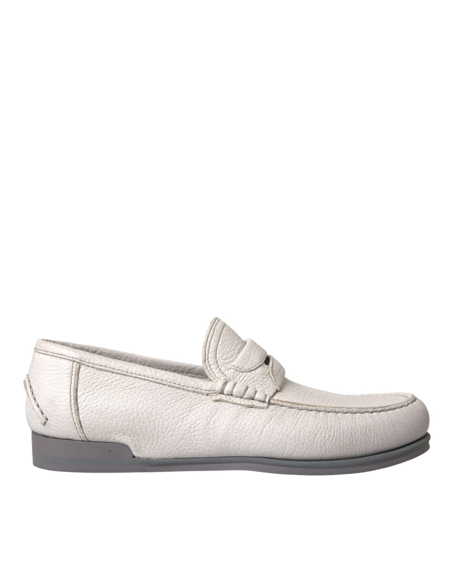 Dolce &amp; Gabbana Hvid Grå Læder Slip Mocassin Sko Loafer