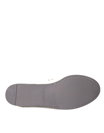 Dolce &amp; Gabbana Hvid Grå Læder Slip Mocassin Sko Loafer