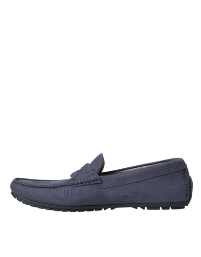 Dolce &amp; Gabbana Blue Calf Leather Slip On Moccasin Sko