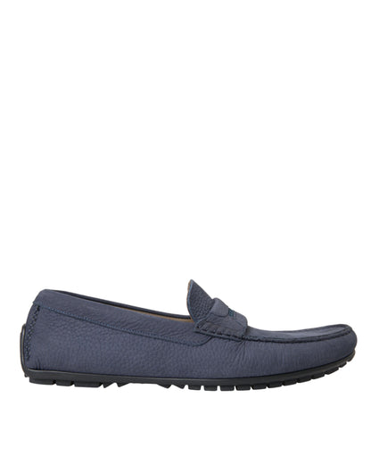 Dolce &amp; Gabbana Blue Calf Leather Slip On Moccasin Sko