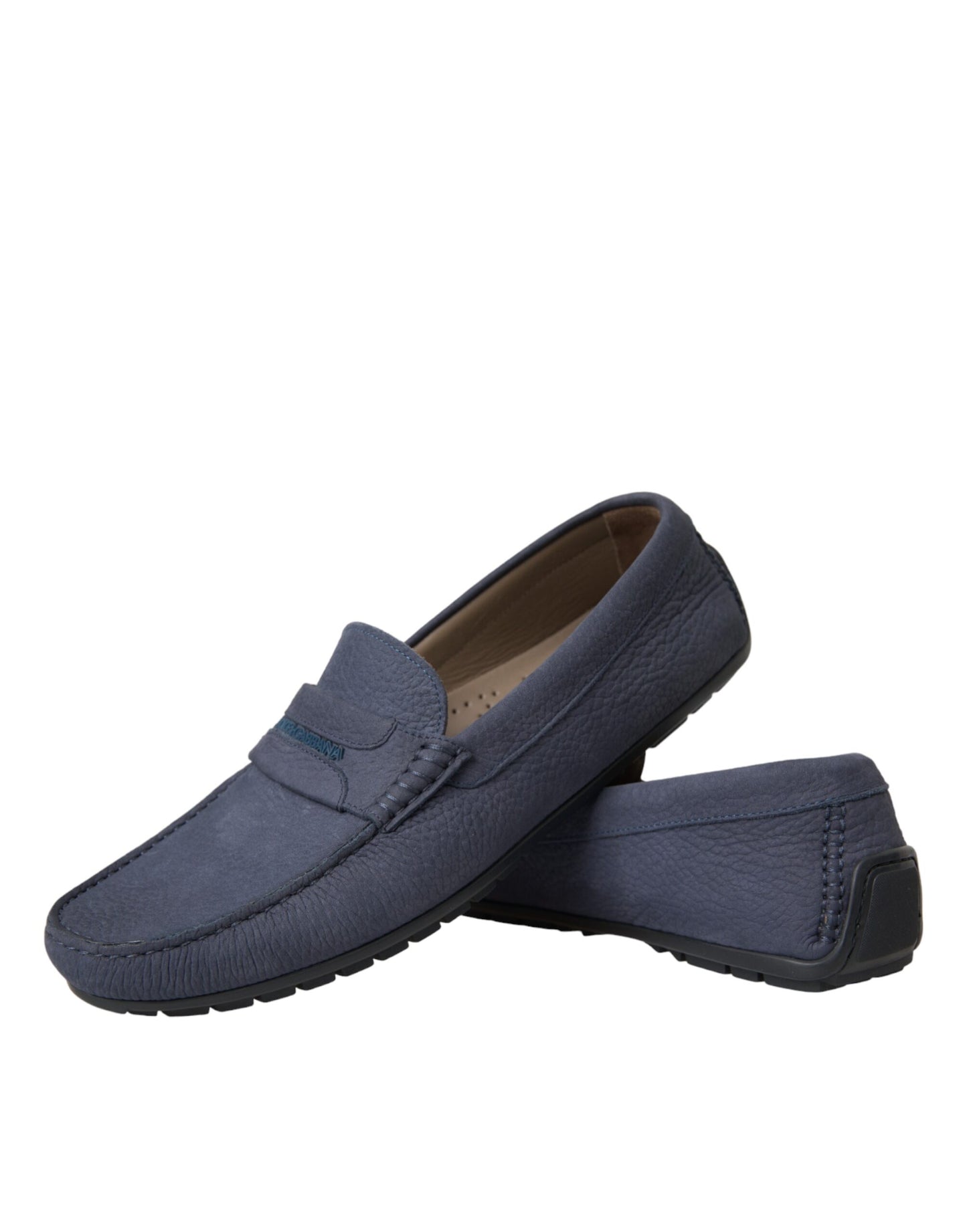 Dolce &amp; Gabbana Blue Calf Leather Slip On Moccasin Sko