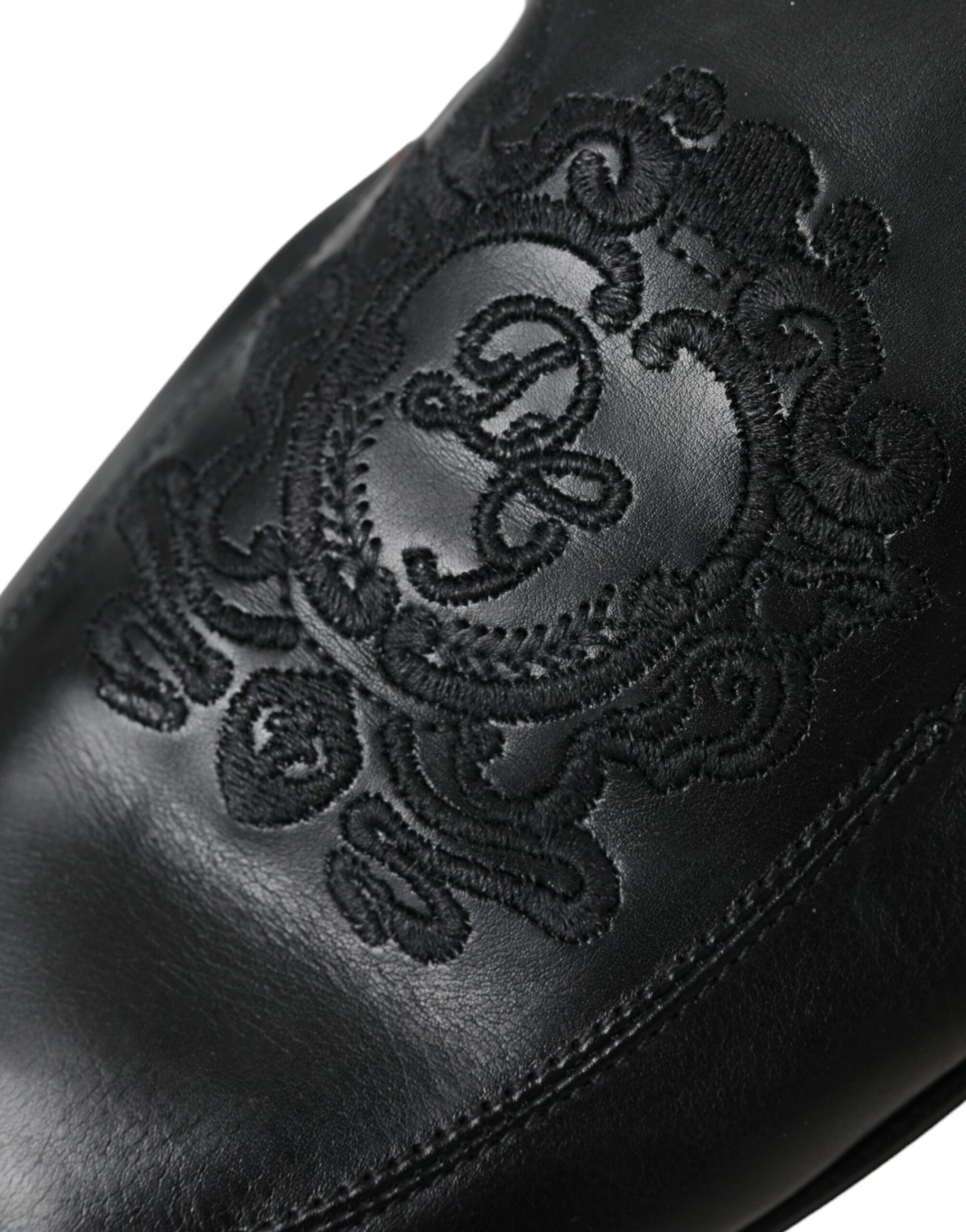 Dolce &amp; Gabbana sort logo broderet læder loafer mænd kjole sko