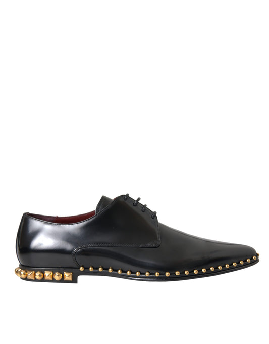 Dolce & Gabbana Black Leather Gold Studded Derby Dress Shoes