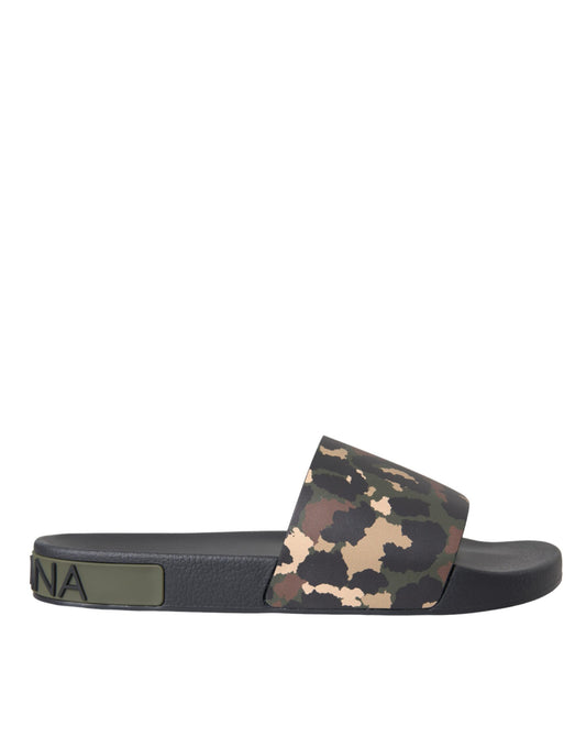 Dolce &amp; Gabbana Multicolor Camouflage Læder Beachwear Sko til mænd