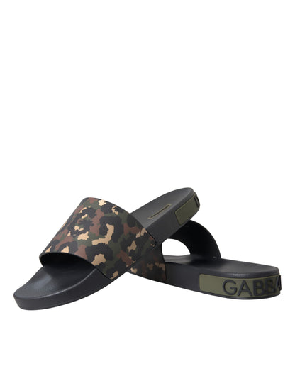 Dolce &amp; Gabbana Multicolor Camouflage Læder Beachwear Sko til mænd