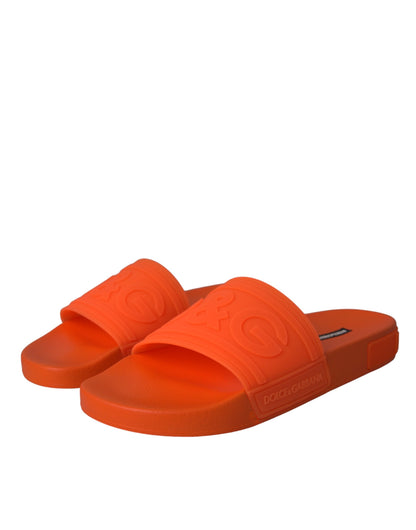 Dolce &amp; Gabbana Orange Rubber Slides Sandaler Strandtøjssko