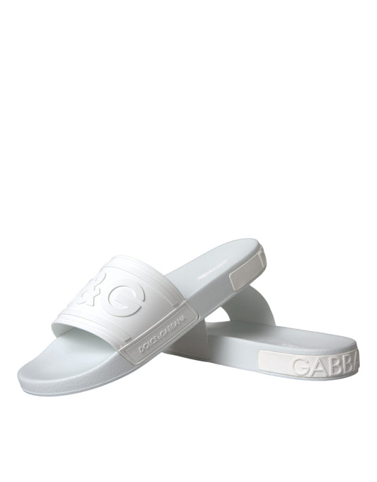 Dolce &amp; Gabbana White Rubber Slides Sandaler Strandtøjssko