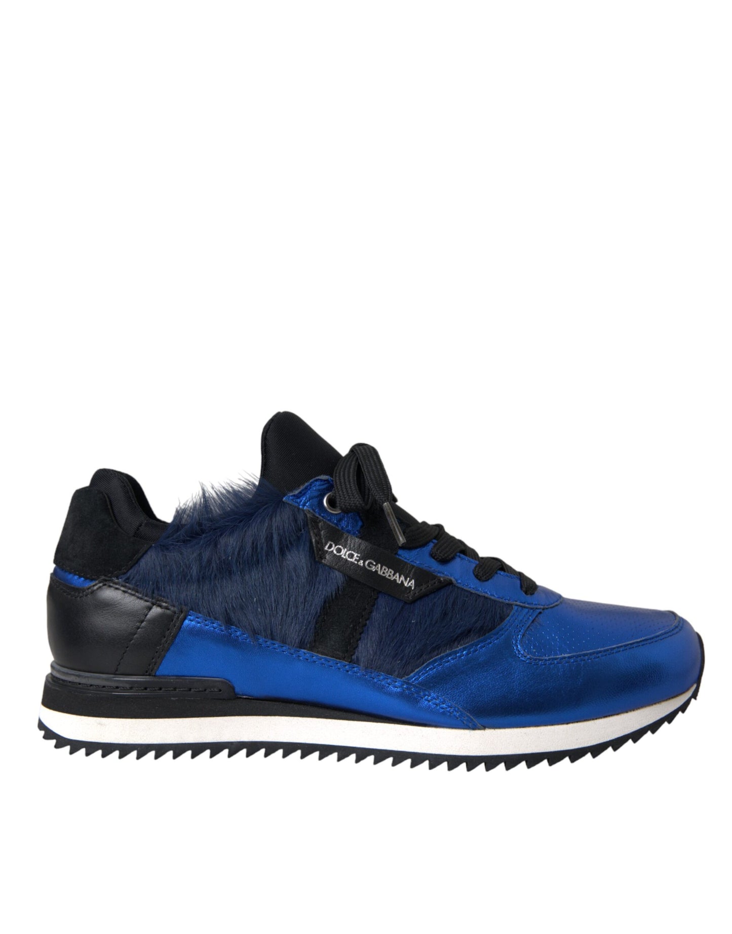 Dolce &amp; Gabbana Blå Sorte Kalvehårslædersneakers Sko