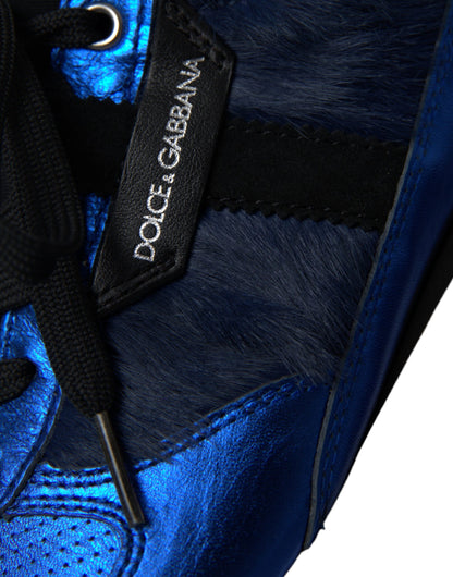 Dolce &amp; Gabbana Blå Sorte Kalvehårslædersneakers Sko