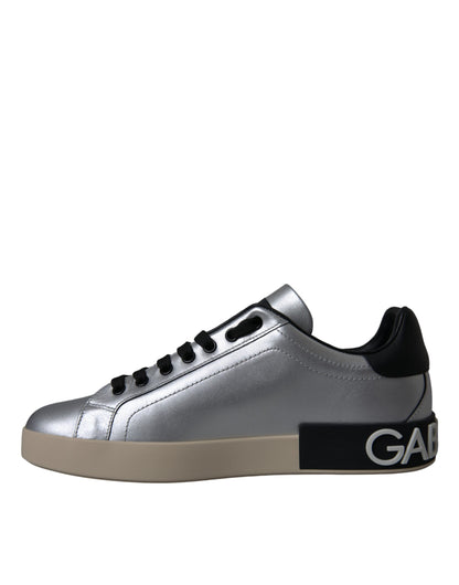 Dolce &amp; Gabbana Sølv Portofino Kalveskindsneakers Herresko