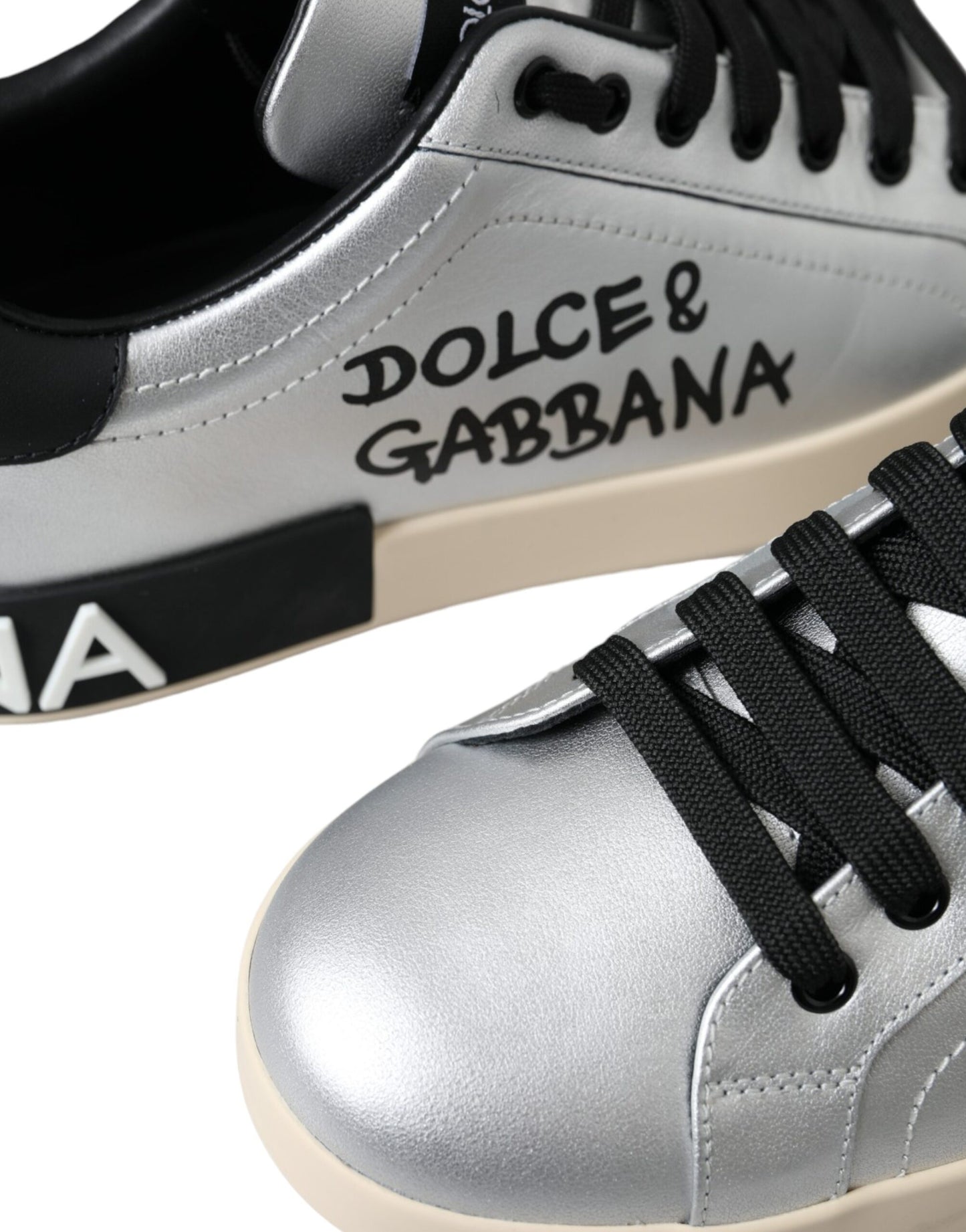 Dolce &amp; Gabbana Sølv Portofino Kalveskindsneakers Herresko