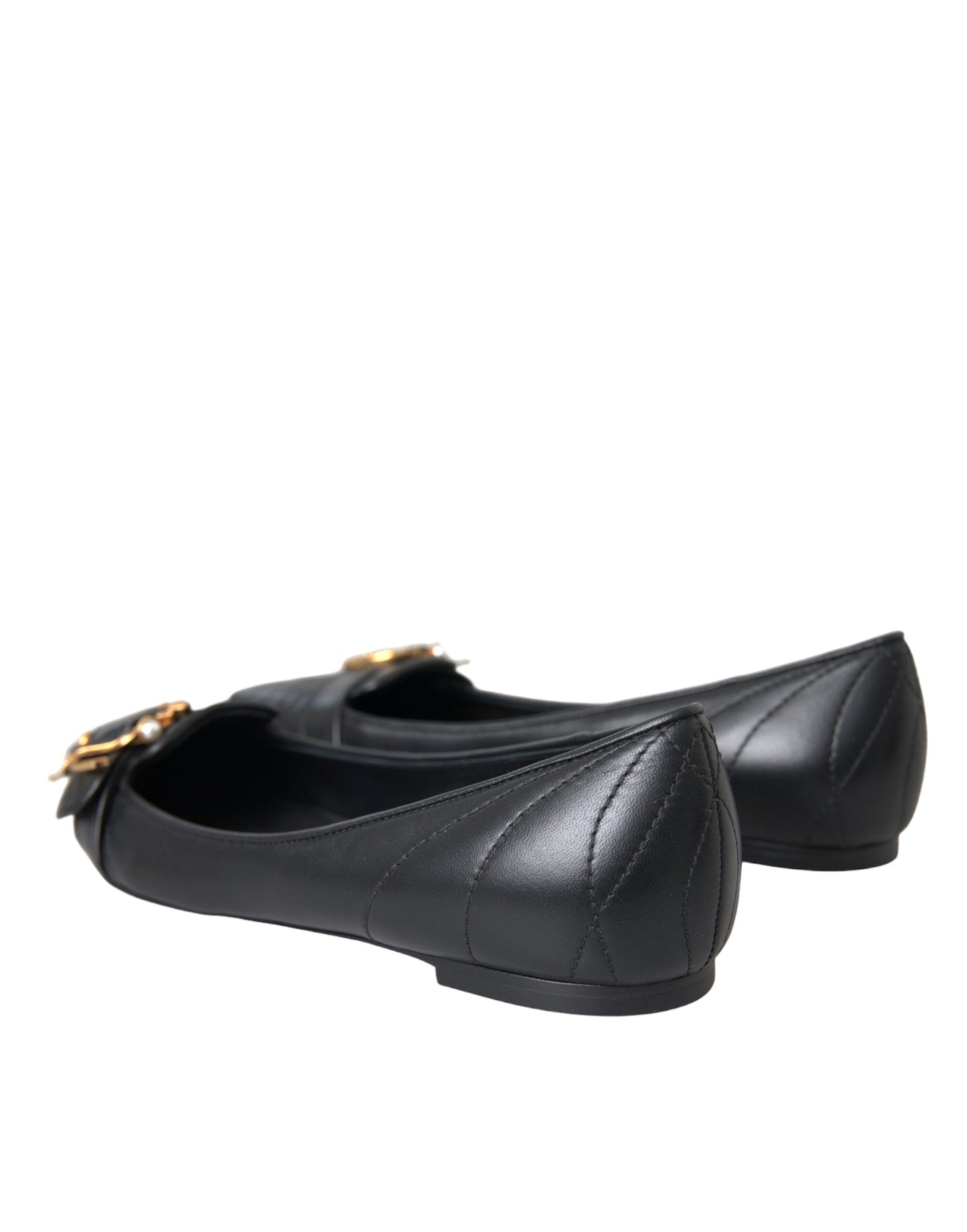 Dolce & Gabbana Black Devotion Leather Pointy Flats Shoes