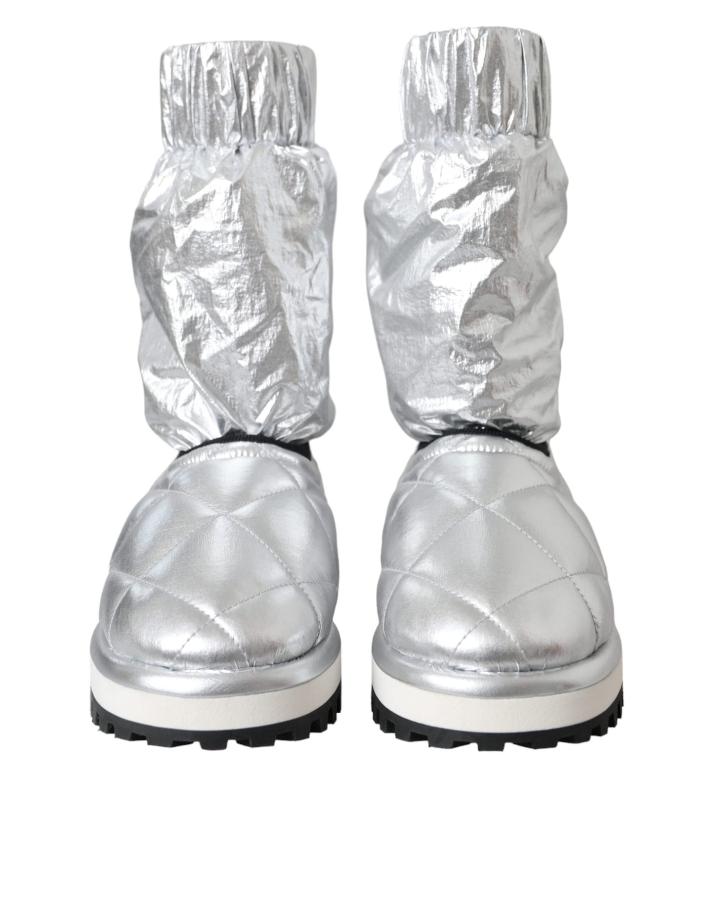 Dolce &amp; Gabbana Metallic Sølv Quiltede Støvlesko med Logomærke