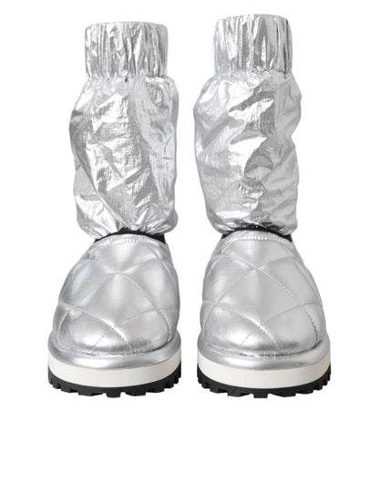 Dolce &amp; Gabbana Metallic Sølv Quiltede Støvlesko med Logomærke