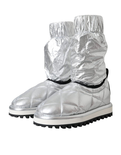 Dolce &amp; Gabbana Metallic Sølv Quiltede Støvlesko med Logomærke