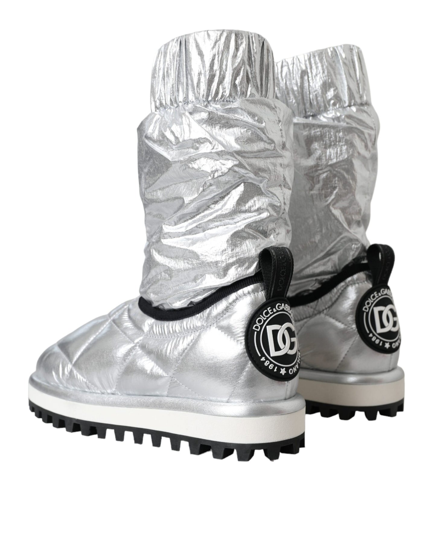 Dolce &amp; Gabbana Metallic Sølv Quiltede Støvlesko med Logomærke