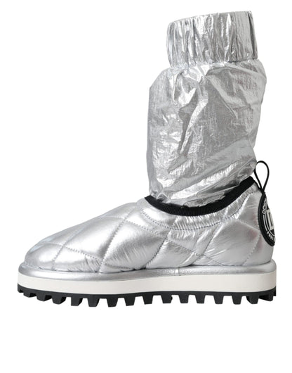 Dolce &amp; Gabbana Metallic Sølv Quiltede Støvlesko med Logomærke