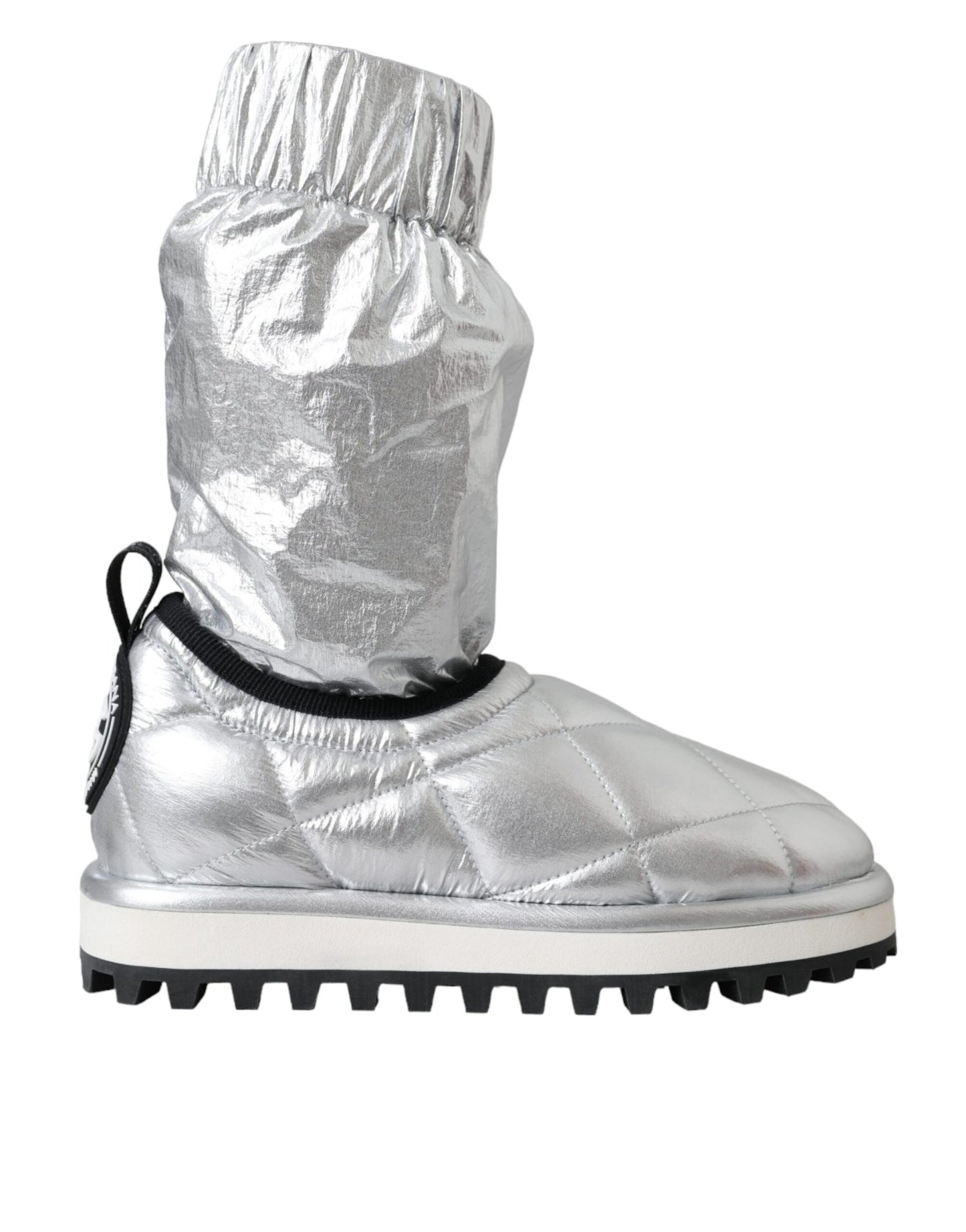 Dolce &amp; Gabbana Metallic Sølv Quiltede Støvlesko med Logomærke