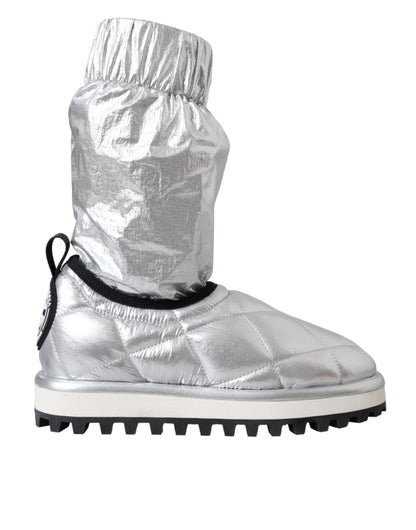 Dolce &amp; Gabbana Metallic Sølv Quiltede Støvlesko med Logomærke