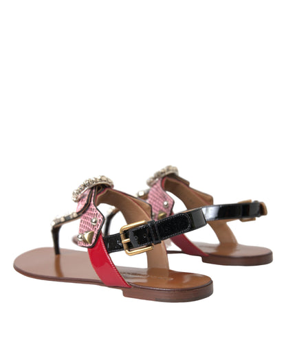Dolce &amp; Gabbana Flerfarvede Krystal Sandaler Flip Flops Sko