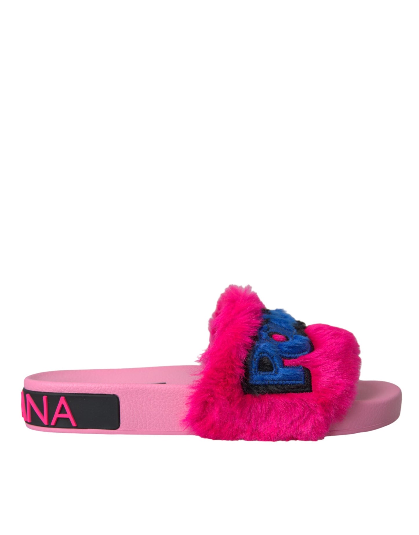 Dolce &amp; Gabbana Flerfarvede Broderet Pels Slides Sandaler Sko