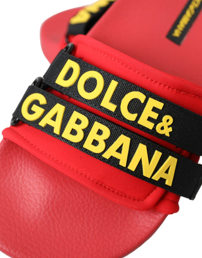 Dolce &amp; Gabbana Rød Sort Logo Strandtøj Flade Sandaler Sko