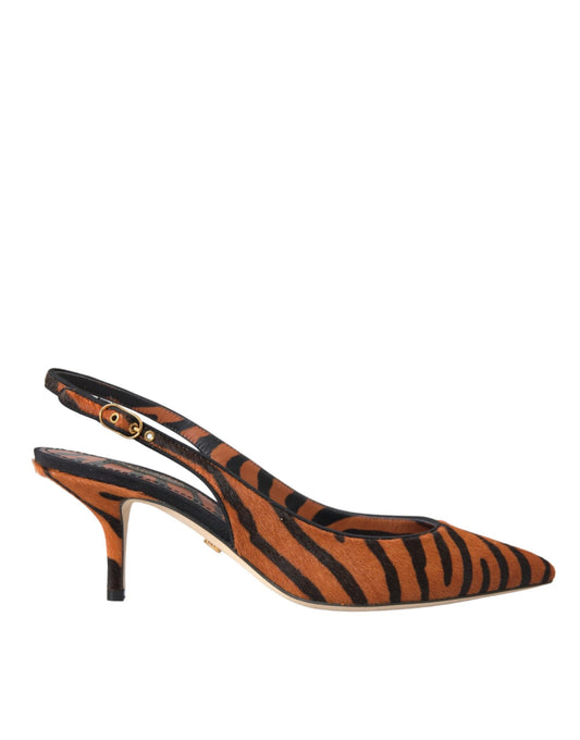 Dolce &amp; Gabbana Sorte Orange Zebra Læder Slingbacks Sko