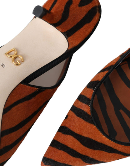 Dolce &amp; Gabbana Sorte Orange Zebra Læder Slingbacks Sko
