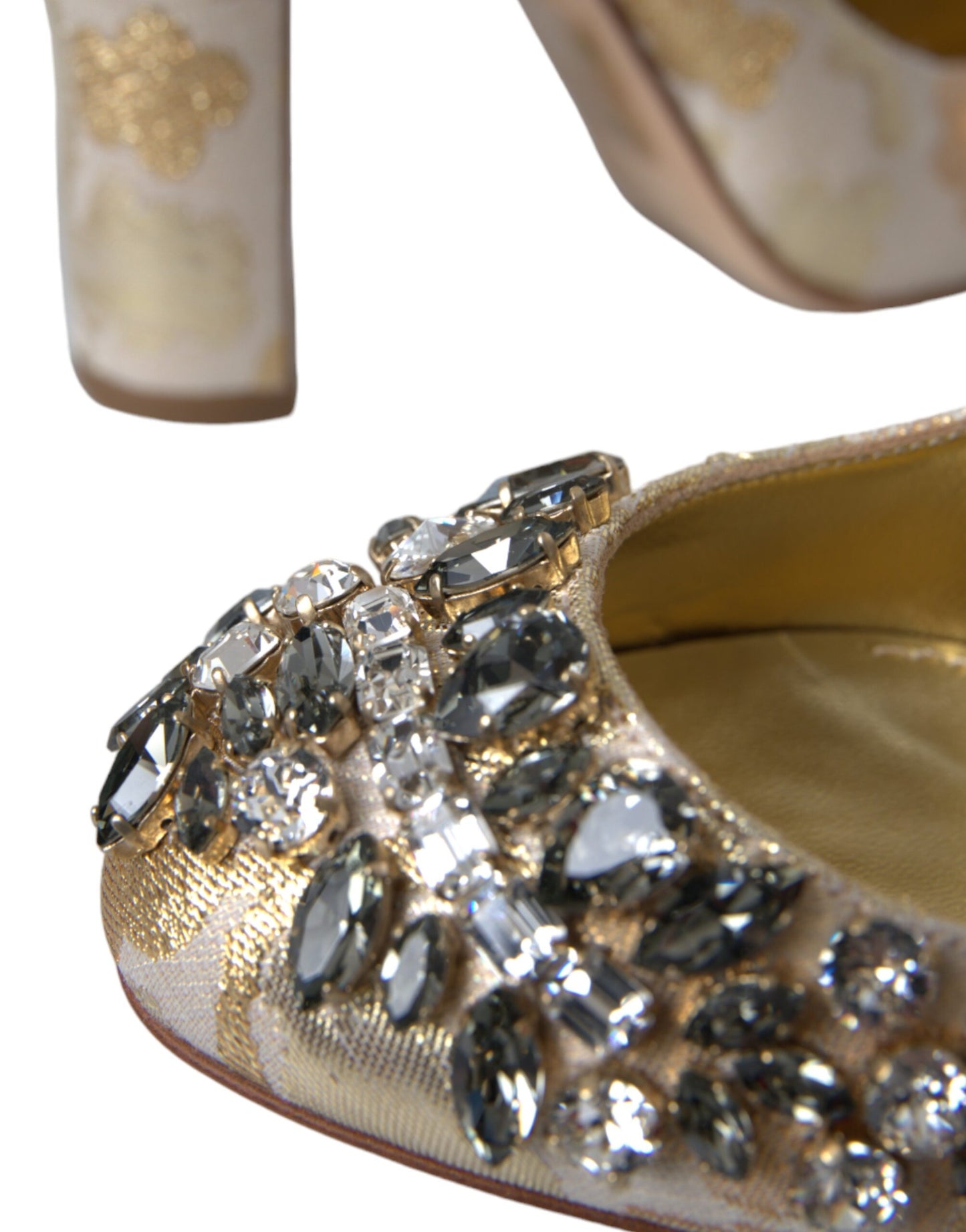 Dolce &amp; Gabbana Guld Jacquard Krystal Mary Janes Pumps Sko