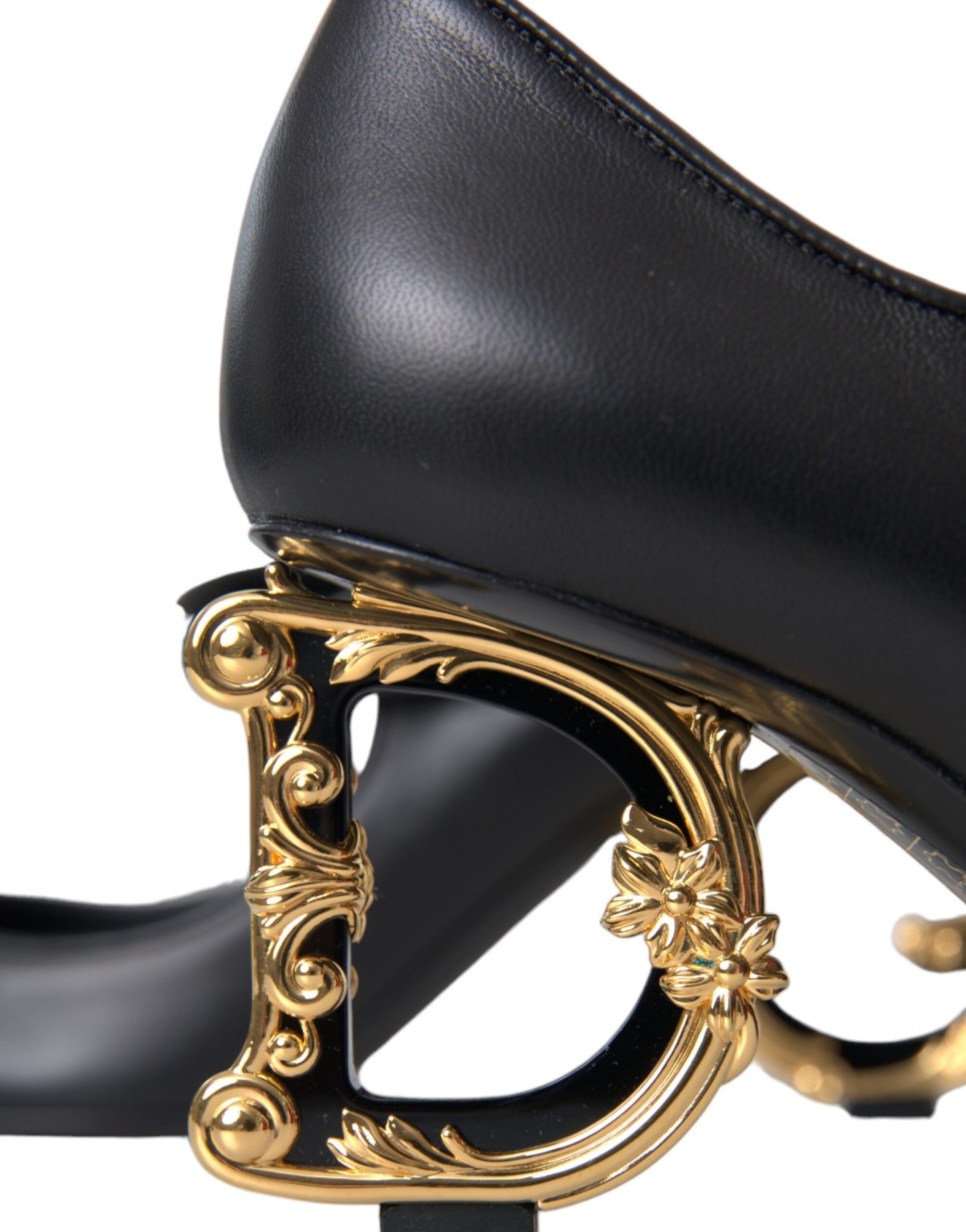 Dolce &amp; Gabbana Sorte Læder Logo Hæle Mary Janes Pumps Sko
