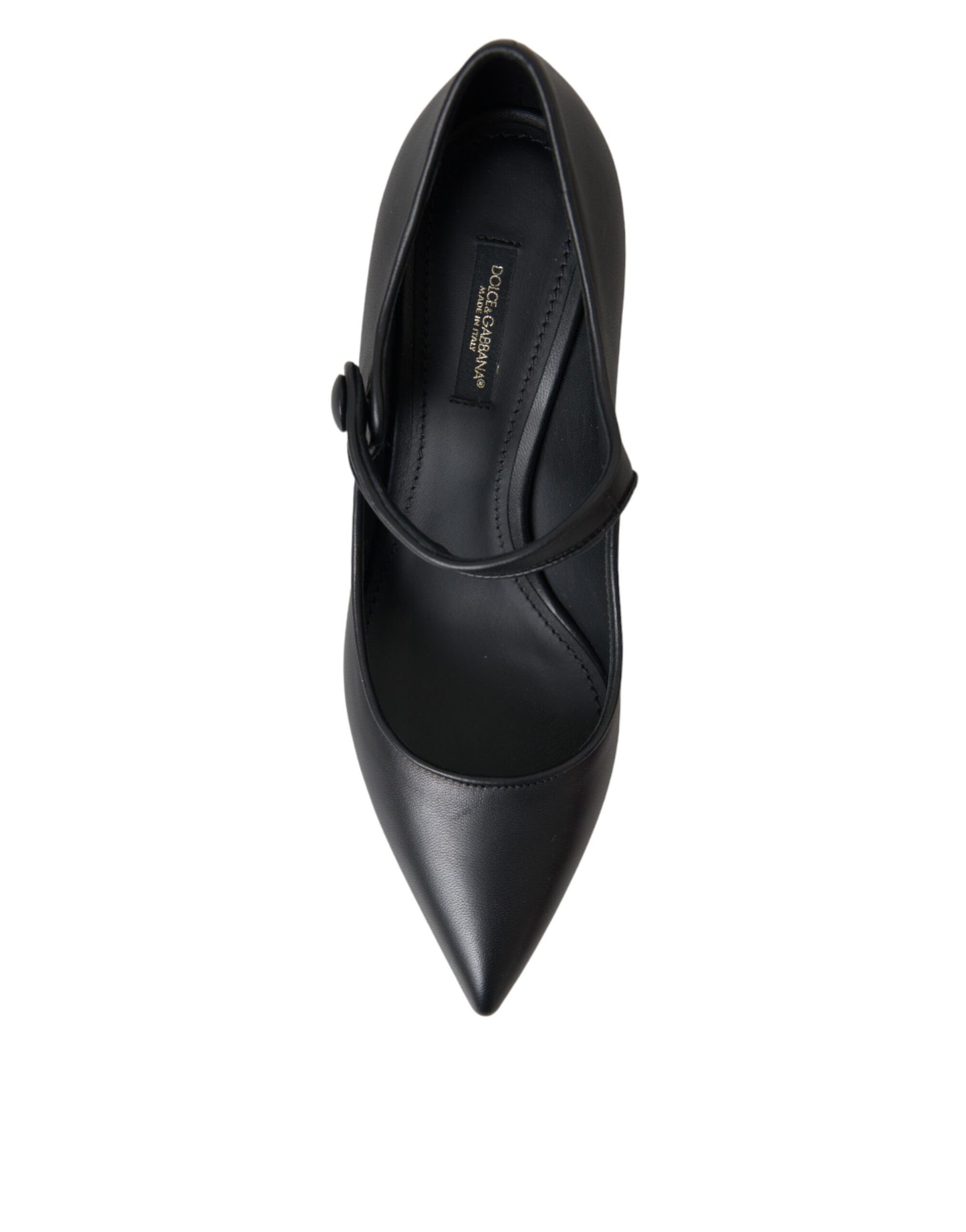 Dolce &amp; Gabbana Sorte Læder Logo Hæle Mary Janes Pumps Sko